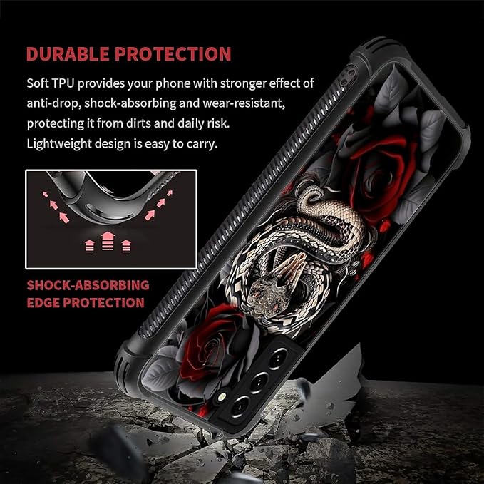 for Samsung Galaxy S21 Case, Entwined Rose Snake Pattern Graphic Design Girl - Image 5