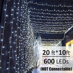 Solhice LED Curtain Lights Outdoor 20ft x10ft Cool White, 600 LED String Lights - Image 2