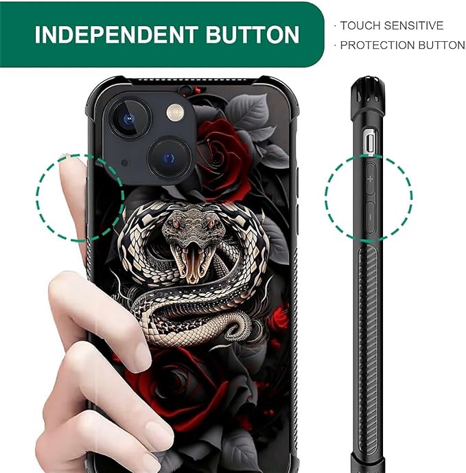 for iPhone 14 Plus Case, Entwined Rose Snake Pattern Graphic Design Girl Boy - Image 4