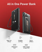 VEEKTOMX Portable Charger with Built in Cables 10000mAh, Power Bank - Image 3