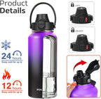 Water Bottle Insulated 32oz 40oz 64oz 128oz Straw Lid Spout Lid & 3 Lids - Image 2