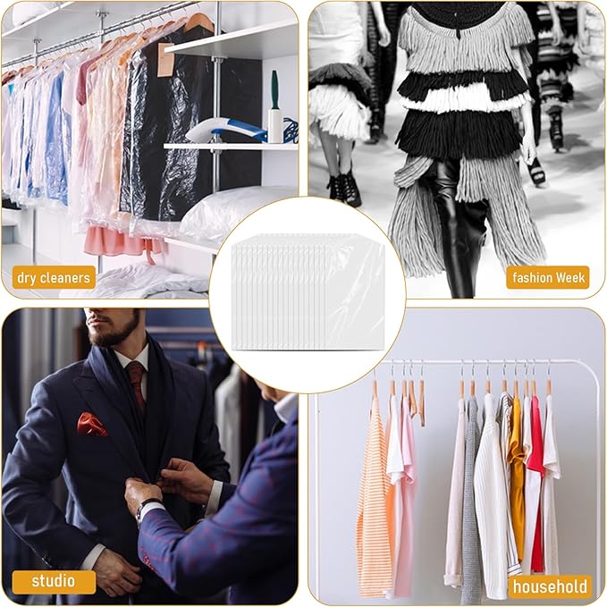 30 Pack Clear Dress Covers for Hanging Plastic Garment Bags 23.6 x 51.2 Inch - Image 6