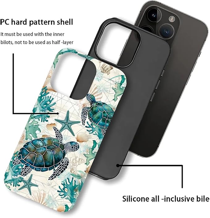 for iPhone 12 Pro Max Case, HH2 Ocean Sea Turtle Nautical Map Hybrid 2 Layer - Image 3