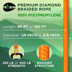 TECEUM Rope – 150 Feet x 1/4 Inch – Orange Yellow – Strong All-Purpose Utility - Image 2