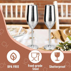 TJ Unbreakable 8 Oz Stainless Steel Champagne Flutes- Silver Champagne Glasses - Image 2