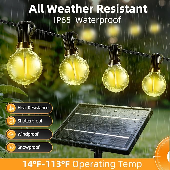 Solar Lights Outdoor Waterproof: G40 15M 50FT Shatterproof Bulbs Patio Lights - Image 2