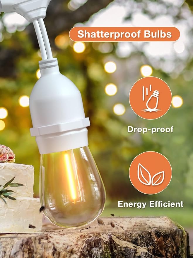 addlon 96FT LED Outdoor String Lights, Dimmable Edison Vintage Shatterproof - Image 3