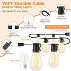 Larkvue 96FT LED Outdoor String Lights, Waterproof Patio Lights - Image 4