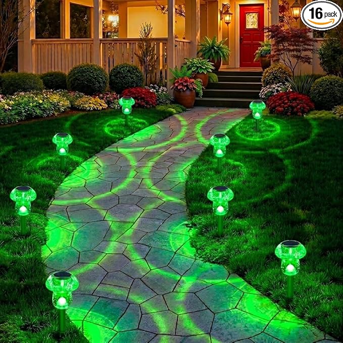Benany Solar Lights Outdoor, St Patricks Day 16 Pack Mushroom Landscape Lights by SolarOutdoorLights