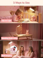 Pink Desk Lamp with Clamp Light, 9 Brightness+5 Color Clip on Light, 4000mAh - Image 7