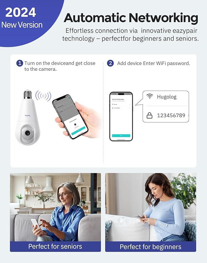 Hugolog 2K 3MP Light Bulb Security Camera 5G& 2.4GHz WiFi, 360° Wireless - Image 5