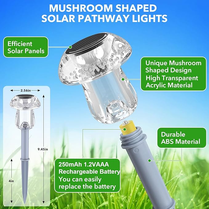 Benany Solar Lights Outdoor, 8 Pack Mushroom Lights Outside Waterproof - Image 2