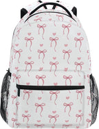 Wamika Pink Bow Girl Backpack Cute Heart Bowknot Ribbon School Backpack Kid by Wamika