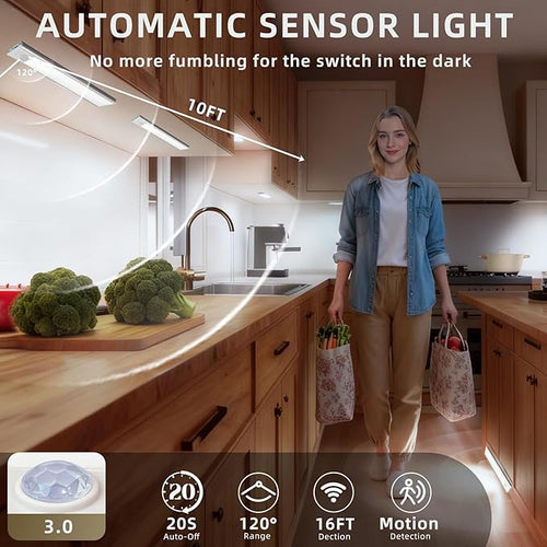 16inch Under Cabinet Lighting, 4 Pack Rechargeable Motion Sensor Light Indoor - Image 2