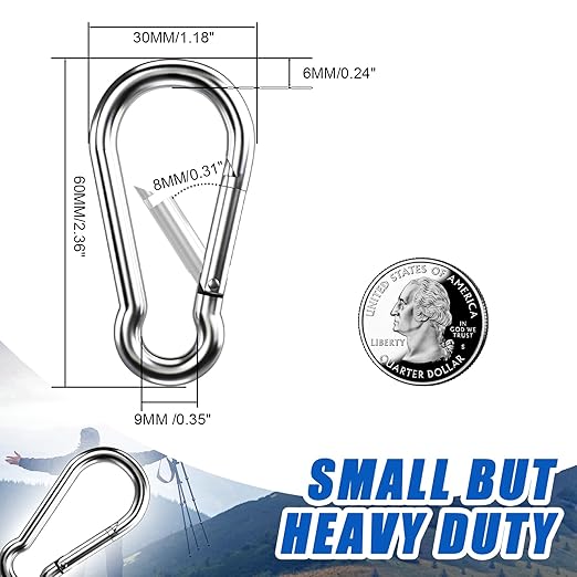 Small Carabiner Clip Hooks, 304 Stainless Steel Spring Snap Hook Fits Camping - Image 3