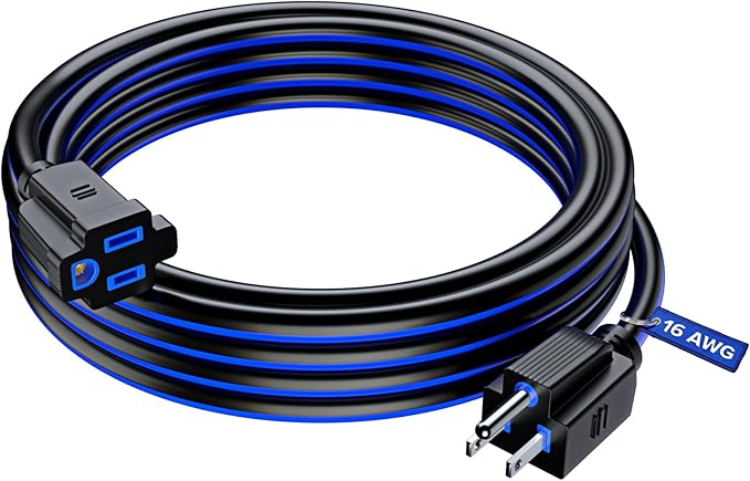 Maximm 15 Ft Black and Blue Extension Cord, Heavy Duty 16 AWG, ETL Listed by MaximmCable
