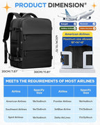 coofay Black Travel Backpack Carry on Flight Approved Mochila De Viaje Personal - Image 3