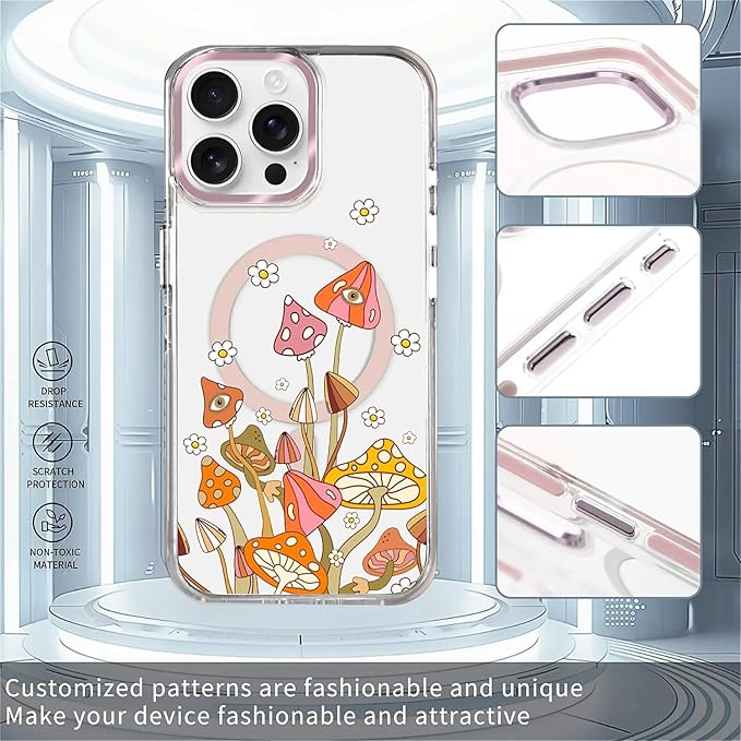 Case for iPhone 15 Pro, Retro Mushroom Sunflower Phone Case Design，for Women - Image 2