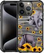 for iPhone 16 Pro Case, Cute Little Elephant Sunflower White Line Art Pattern by FKBRCL4U