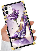 Compatible with iPhone 11 Case, High Heeled Purple Diamond Rose Luxury Golden - Image 5