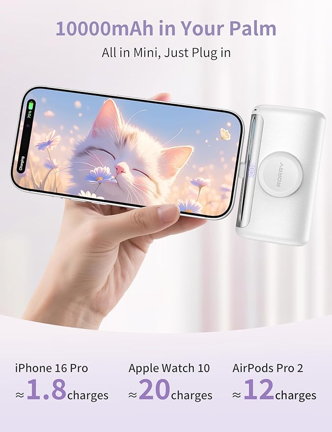 RORRY PalmGo Portable Charger, 10000mAh PD 22.5W Fast Charging Mini Power Bank - Image 2