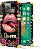 Compatible with iPhone 14 Pro Max Case, Glitter Red Rose Queen Leopard Lipstick - Image 2