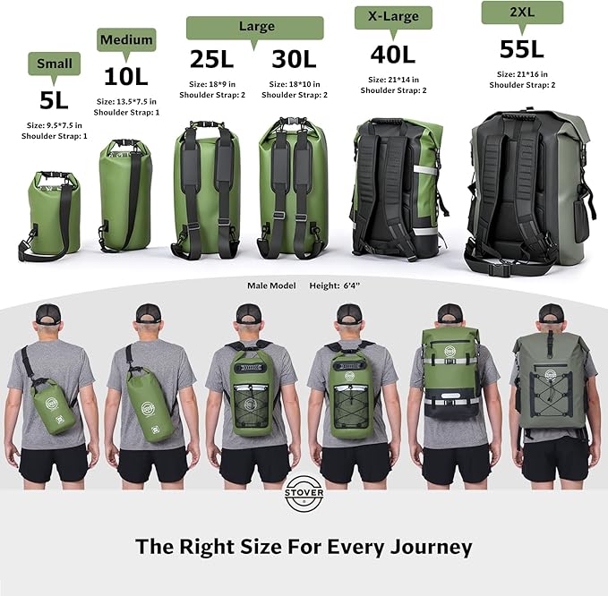 STOVER 5/10/25/30/40/55L Waterproof Dry Bag- Roll-Top Backpack w/Phone Case- - Image 2