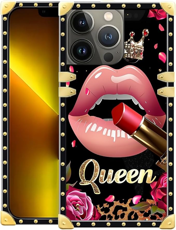 Compatible with iPhone 13 Pro Max Case, Glitter Red Rose Queen Leopard Lipstick by Unknown