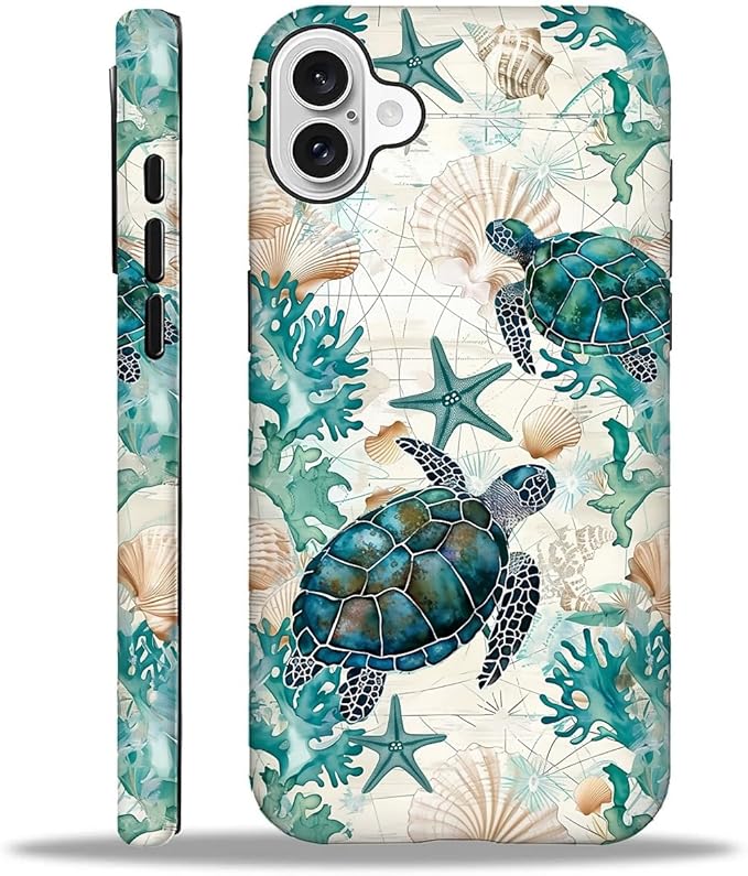 for iPhone 16 Plus Case, HH2 Ocean Sea Turtle Nautical Map Hybrid 2 Layer Hard by Unknown