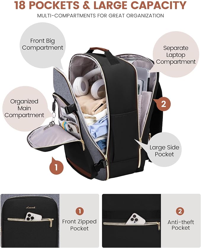 LOVEVOOK 56L Travel Backpack for Women & Men, Airline Approved Carry On Luggage - Image 3