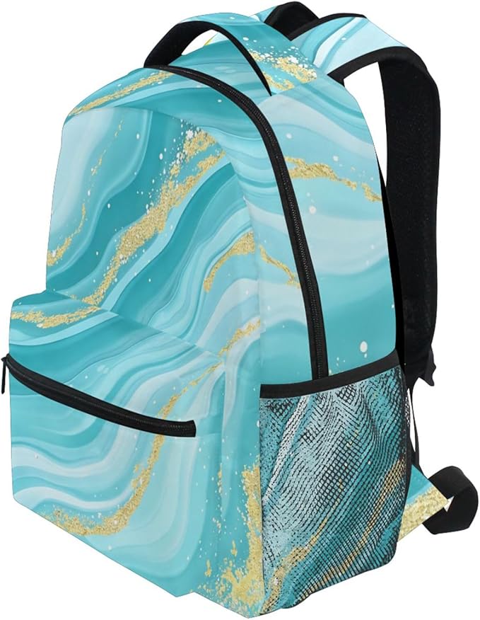 Wamika Turquoise Tie Dye Backpack Green Blue Marble School Backpacks Preschool - Image 4