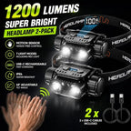 KINGBRO 2-Pack Rechargeable Headlamp, 1200 Lumens LED Head Light - Image 2