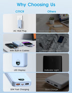 Portable Charger with Built-in Cables and Wall Plug, 10000mAh PD20W USB C Power - Image 3