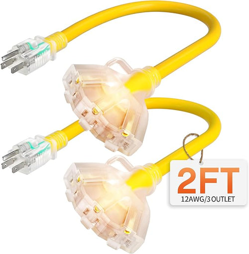 2 ft 12 Gauge Heavy Duty 3 Outlet Extension Cord Splitter by Deeklify