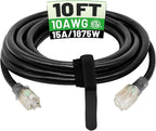 POWGRN 10 Ft 10AWG Black Outdoor Extension Cord Waterproof Heavy Duty 10 Gauge by POWGRN