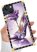 Compatible with iPhone 15 Case, High Heeled Purple Diamond Rose Luxury Golden - Image 5
