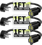 Vockjour 1 FT 3 Pack Black Short Low Profile Flat Plug 14 Gauge Heavy Duty by Vockjour