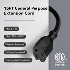 BN-LINK 15 ft Indoor/Outdoor Extension Cord 16/3 SJTW, Water & Weather Resistant - Image 2