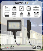 NUWATT 15W LED Flood Light, 3CCT 3000K/4000K/5000K Selectable, IP65 Waterproof - Image 2