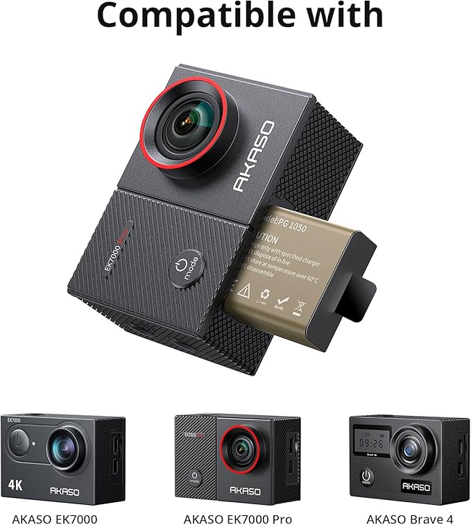 AKASO 3 x 1050mAh Rechargeable Action Camera Battery - Image 2