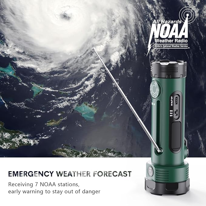 Hand Crank Flashlight, 3000mAh NOAA Weather Radio Flashlights - Image 2