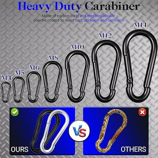 50 Pack Black Carabiner Clips, 2.36 Inch Heavy Duty Spring Snap Hooks - Image 4
