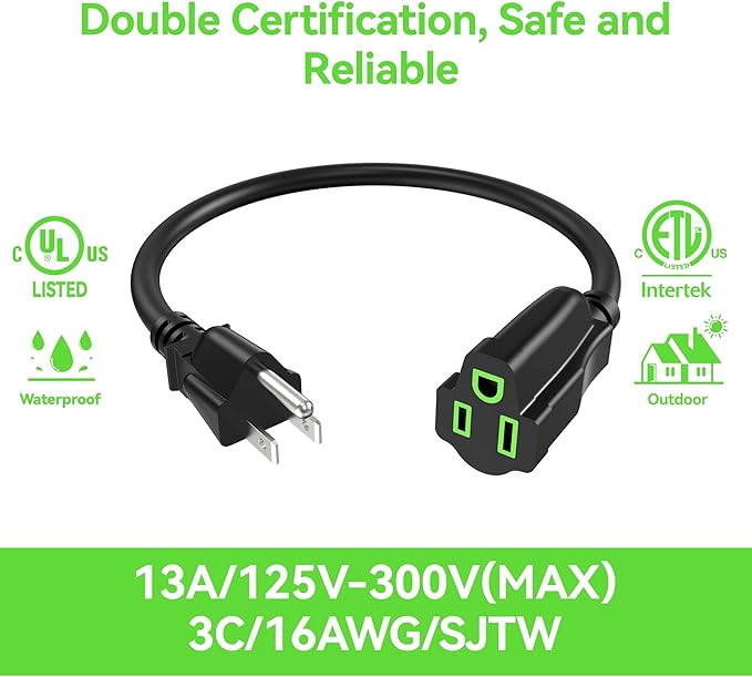 Power Extension Cord 5FT/60Inch, 3 Prong Grounded Electric Extension Cable - Image 2