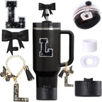 6pcs Black Stanley Cup Accessories Set, Bow Straw Topper by MOTEERLLU