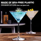 Unbreakable Martini Glasses Set of 6, 10 oz Plastic Martini Cocktail Glasses - Image 3
