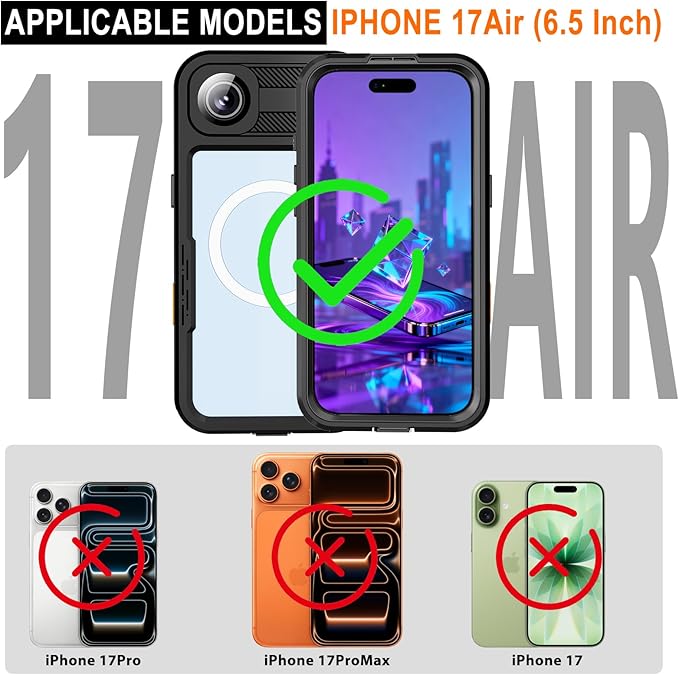 Underwater Case for iPhone 17 Air 6.5", IP68 Waterproof Shockproof Full Body - Image 2