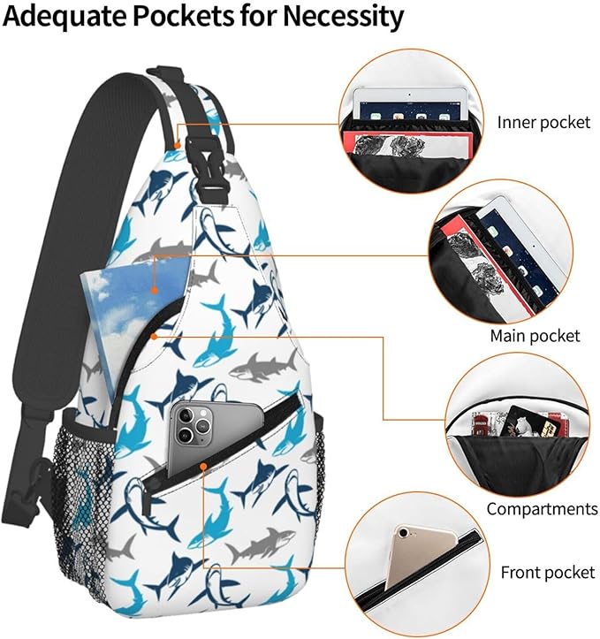 Shark Print Crossbody Sling Bags - Image 3