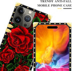 Compatible with iPhone 15 Pro Case, Vector Red Rose Green Leaf Luxury Golden - Image 4