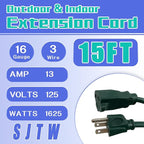 Indoor Outdoor Extension Cord 15 FT, 16/3 SJTW Weatherproof Green Electrical - Image 2