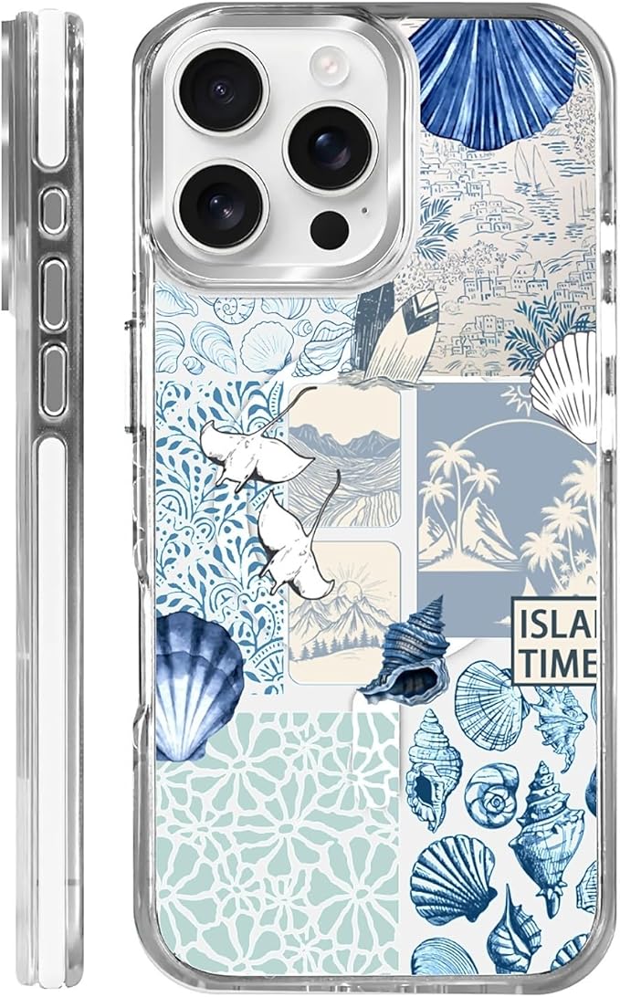 Case for iPhone 16 Pro, Sea Life Ocean Waves Seashell Collage Phone Case by Toulas